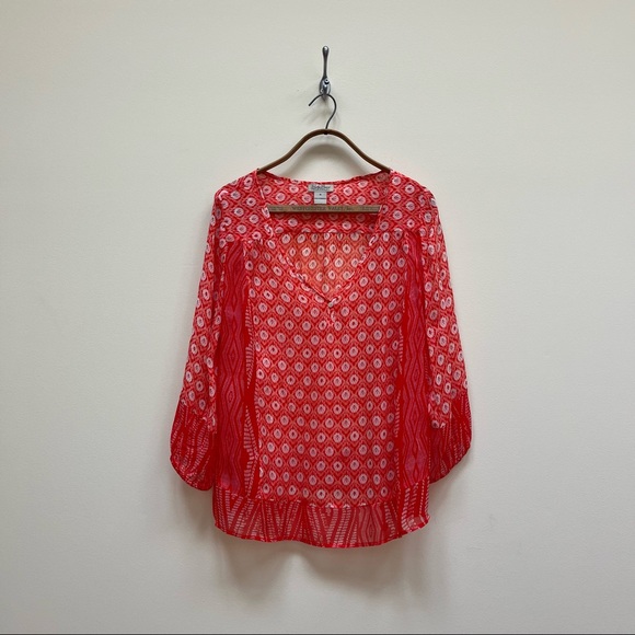 LUCKY BRAND | sheer orange long sleeve blouse - Picture 2 of 4
